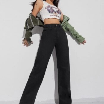 Black Wide Leg High Waist Denim