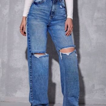 High Waist Ripped Jeans (Wide-Leg) Dark Blue 💙