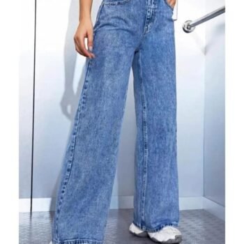 High Waist Boll Wash Wide-Leg Denims – Stone Shade