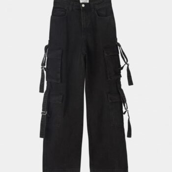 🔥 8-Pocket High Waist Wide-Leg Denim – Black Shade 🖤🦋