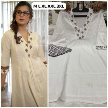 🪷 V-Neck Designer Kurti-Pant Set – Embroidered Office Wear Collection 🪻