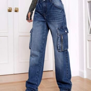 💞 Six Pocket Zipper High-Waist Wide-Leg Jeans 💕