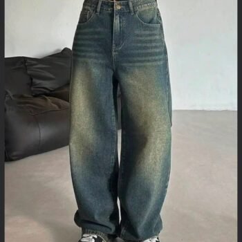 High Waist Super Wide Leg Denim – Greenish Vintage Wash 🌟